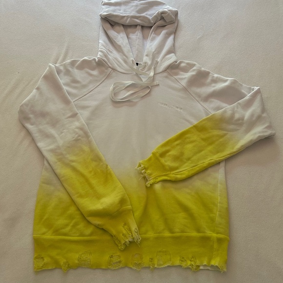 Unravel Project Yellow White Dip Dye Distressed Pullover Hoodie, Size S, NWT - Picture 1 of 11